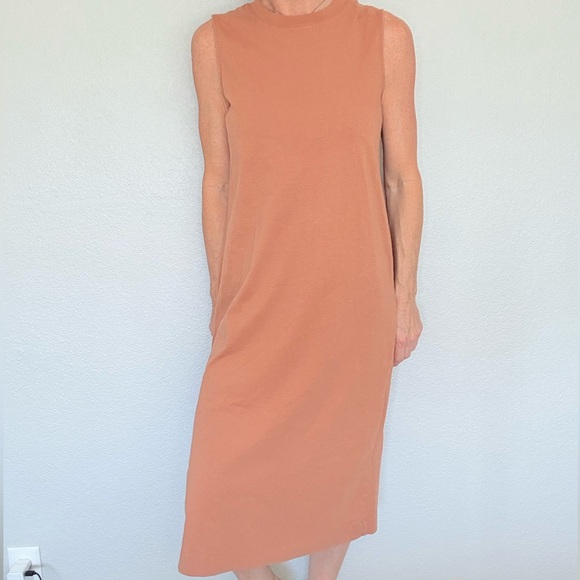Organic Cotton Crewneck Tank Midi Dress Tan Sz Small - Picture 3 of 6